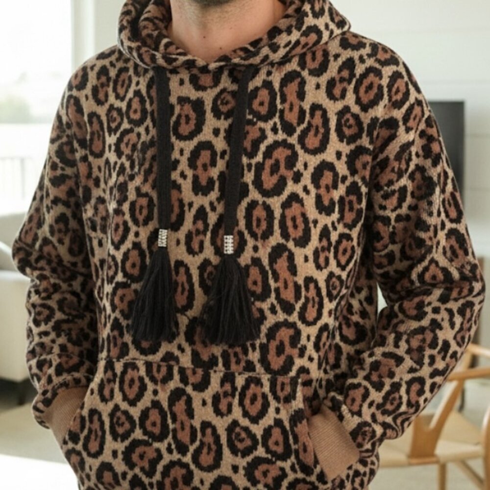 Emporio Armani Men's Cotton Blend Leopard Pullover Hoodie‎ sweater, Size Small